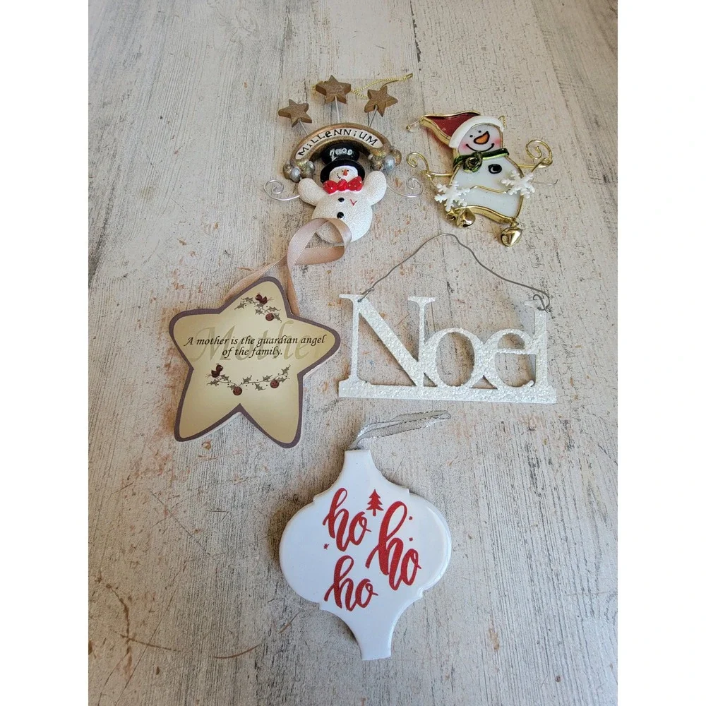 Vintage variety Xmas ornament Noel glitter snowman millennium set unique